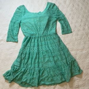 Jodi Kristopher | Quarter Length Sleeve Mint Green Lace Flowy Dress | Medium